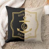 Coussin Cadre Or & Ancre Sur arrière - plan Noir & Beige (Couverture)