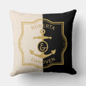 Coussin Cadre Or & Ancre Sur arrière - plan Noir & Beige (Verso)