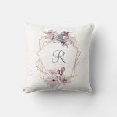 Coussin Cadre Orné de Magnolias Roses Blanches et Oiseau e (Recto)
