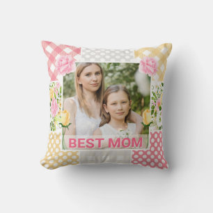 Coussin Cadre photo fleuri et à carreaux pour la fête des
