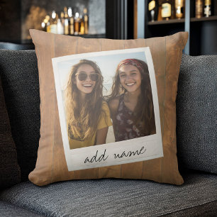 Coussin Cadre photo rétro - Carré Instagram Bois rustique