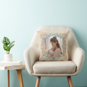 Coussin Cadre photo vintage ruban mère enfant