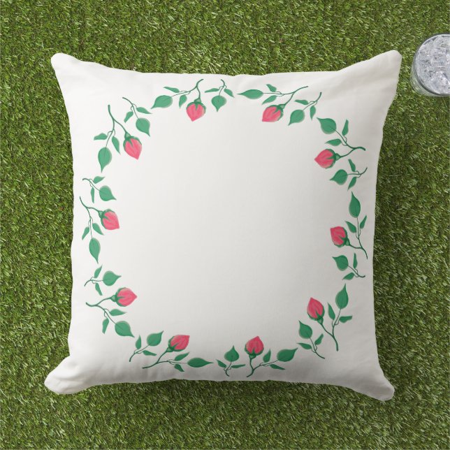 Coussin Cadre rond fleuri avec fleurs roses (Herbe)