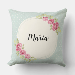 Coussin Cadre vintage shabby chic aux roses sur papier