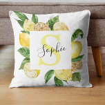 Coussin Cadres et Feuilles de citrons jaunes modernes avec<br><div class="desc">Cadres et Feuilles de citrons jaunes modernes avec nom</div>