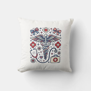 Coussin Caducée Médical Vintage Nurse Patriote Vector De