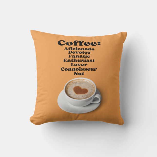 Coussin Café : Aficionado Dévot Fanatique Enthousiaste Amo (Recto)