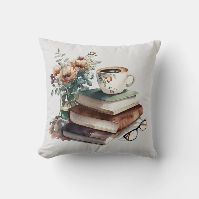 Coussin Café Boho Floral Vert Aquarelle Brown (Recto)
