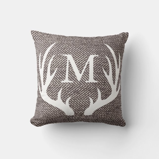 Coussin Café Brown Herringbone & Cerfs Antlers (Recto)