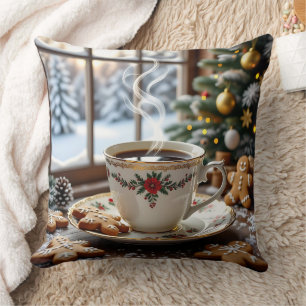 Coussin Café chaud et pain d'épices Cookies Noël