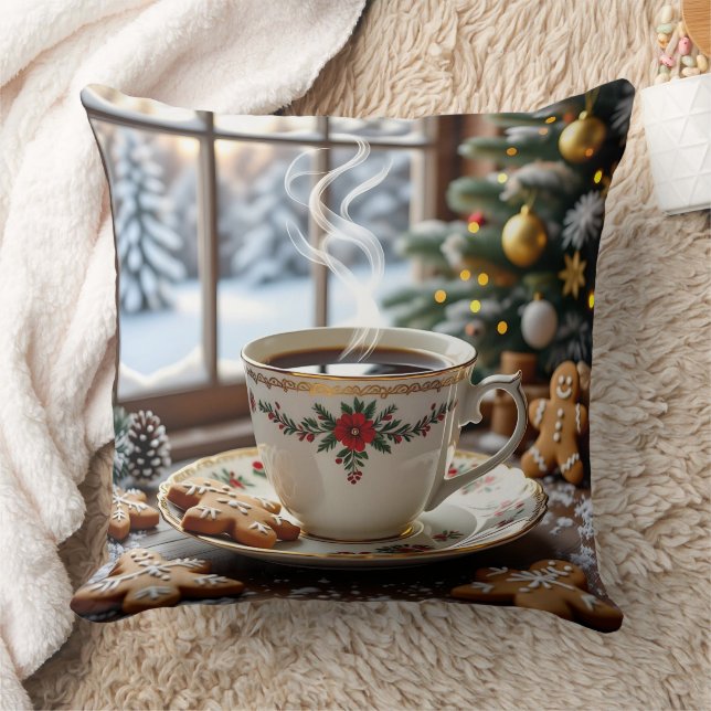 Coussin Café chaud et pain d'épices Cookies Noël (Couverture)