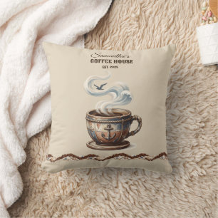 Coussin Café côtier personnalisé branding 