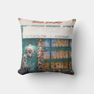 Coussin Café de Noël extérieur boulangerie avec décoration