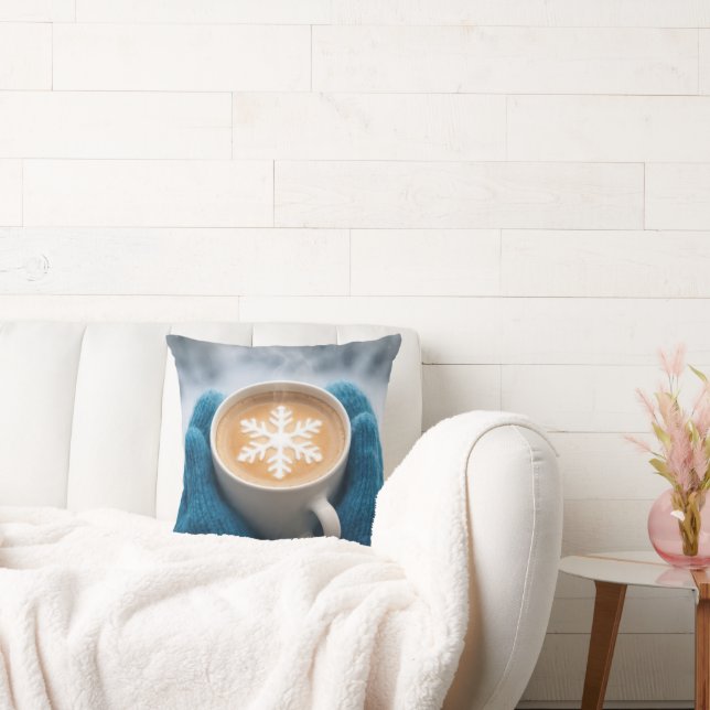 Coussin Café d'hiver avec mitaines et flocon de neige (Canapé)