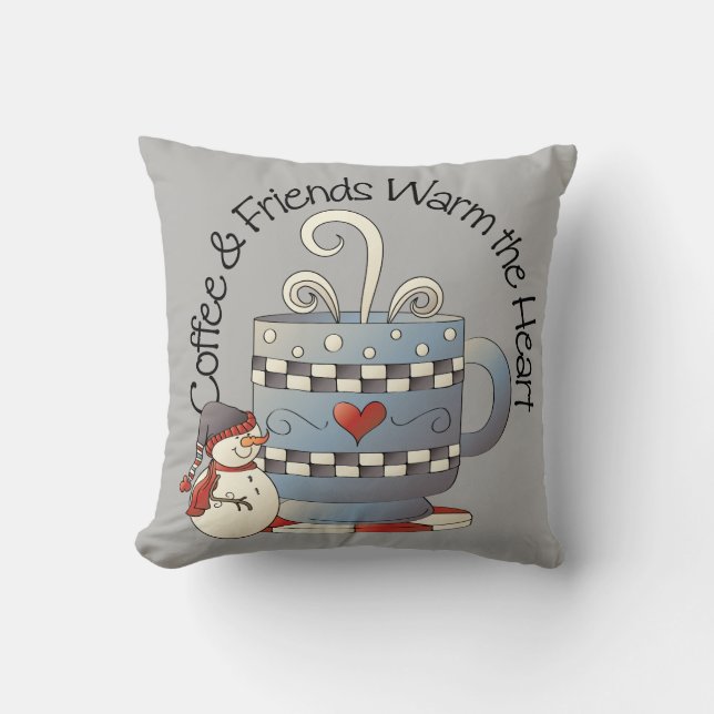 Coussin Café et amis réchauffer le coeur Snowman hiver (Recto)