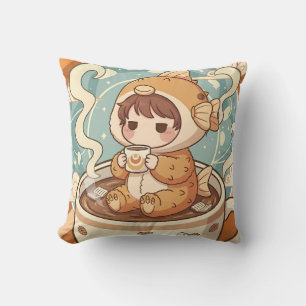 Coussin Café et lecture d'art mignon poisson-globe