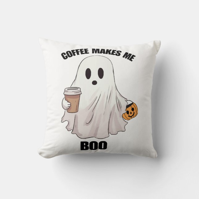 Coussin Café fantôme Halloween drôle  (Recto)