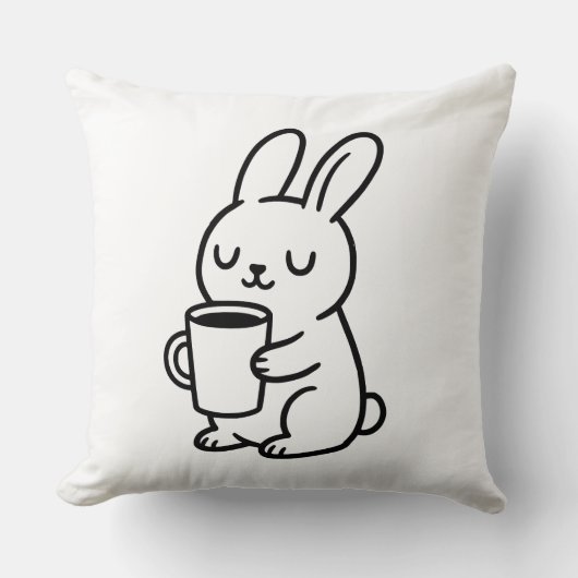 Coussin Café Gribouillis Lapin Douillet (Recto)