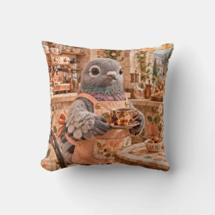 Coussin Café Mosaïque Barista Pigeon Pêche