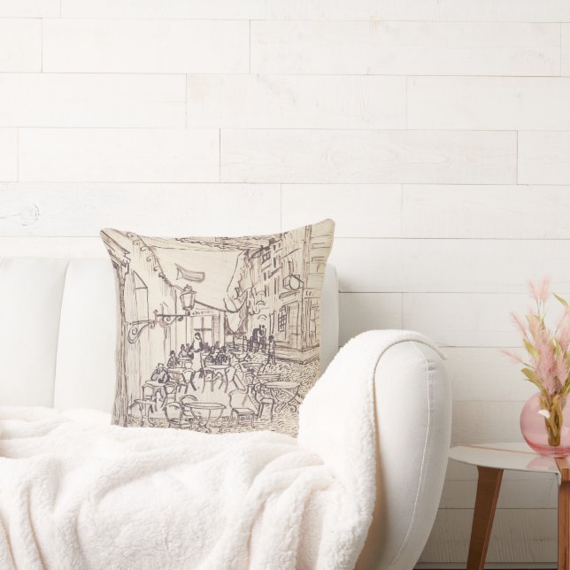 Coussin Café Terrasse en soirée, Dessin d'art, Van Gogh (Canapé)