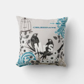 Coussin Cage à oiseaux Damask sarcelle Oiseau de l'amour M (Recto)