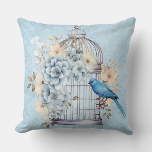 Coussin Cage à oiseaux floral aquarelle vintage romantique