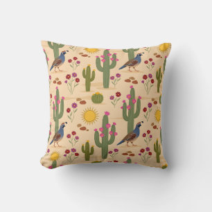Coussin Caille du désert Cactus floral coloré Sud-Ouest 