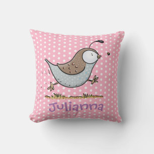 Coussin Caille mignonne sur dessin animé rose