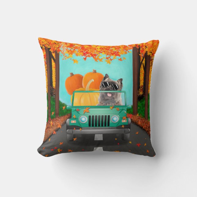 Coussin Cairn Terrier Chien Citrouille d'automne (Recto)