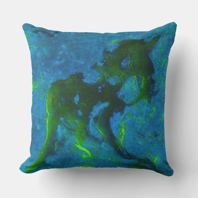 Coussin Calcaire Abstrait en verts et bleus aqua (Recto)