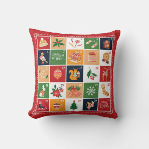 Coussin Calendrier de l'Avent Noël Poinsettia Rouge