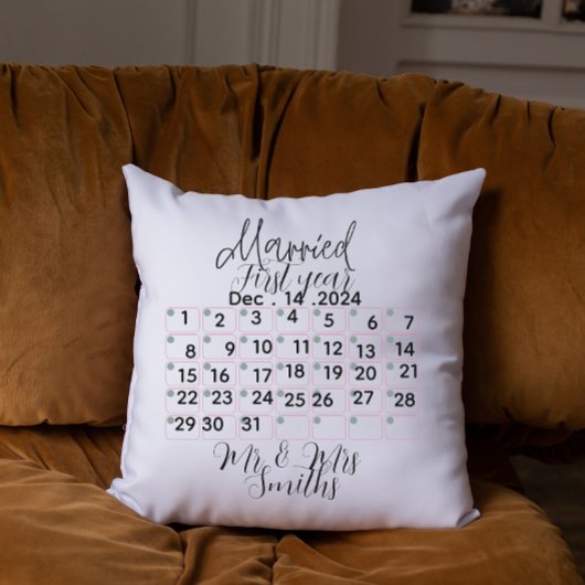 Coussin Calendrier de mariage personnalisé Date 