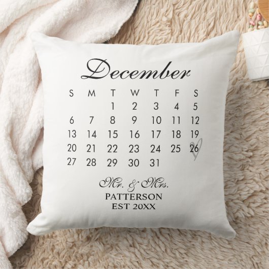 Coussin Calendrier de Nouvellement Mariés Date de Mariage (Couverture)