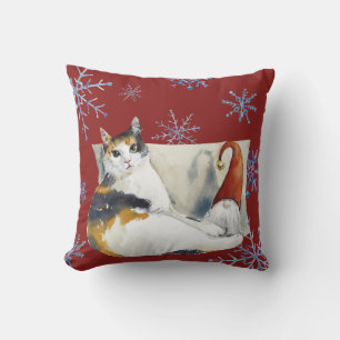 Coussin Calico Cat Gnome Noël Snowflakes