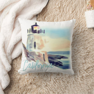Coussin California Lighthouse Sunset Painting Fine Art