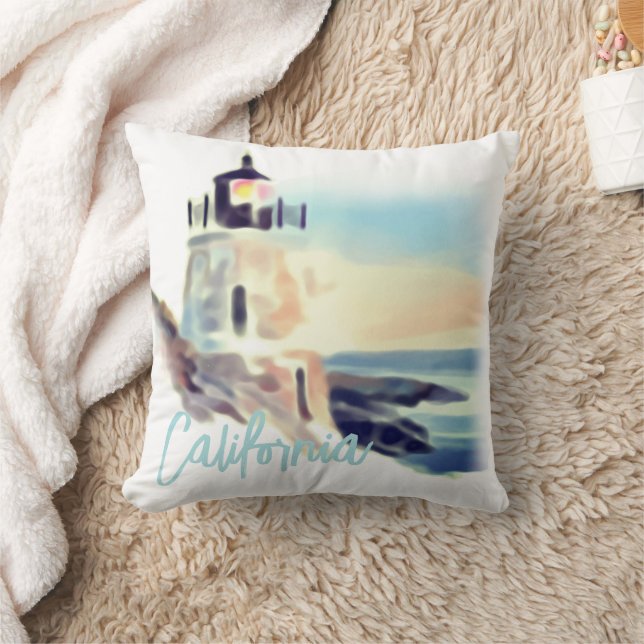 Coussin California Lighthouse Sunset Painting Fine Art (Couverture)