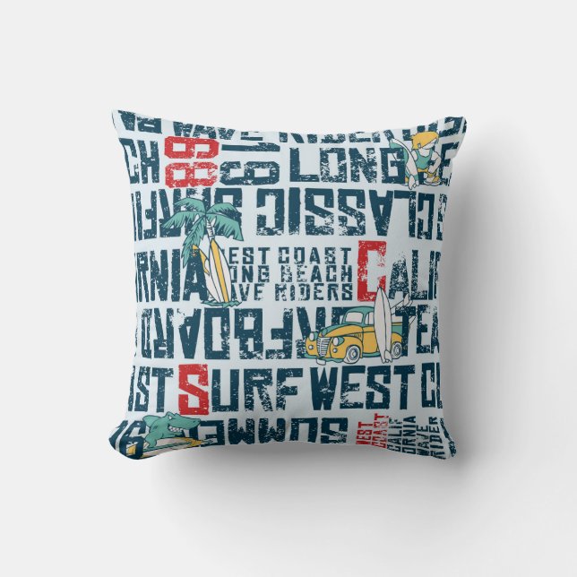 Coussin California Surfing Team : Grunge Seamless Motif. (Recto)