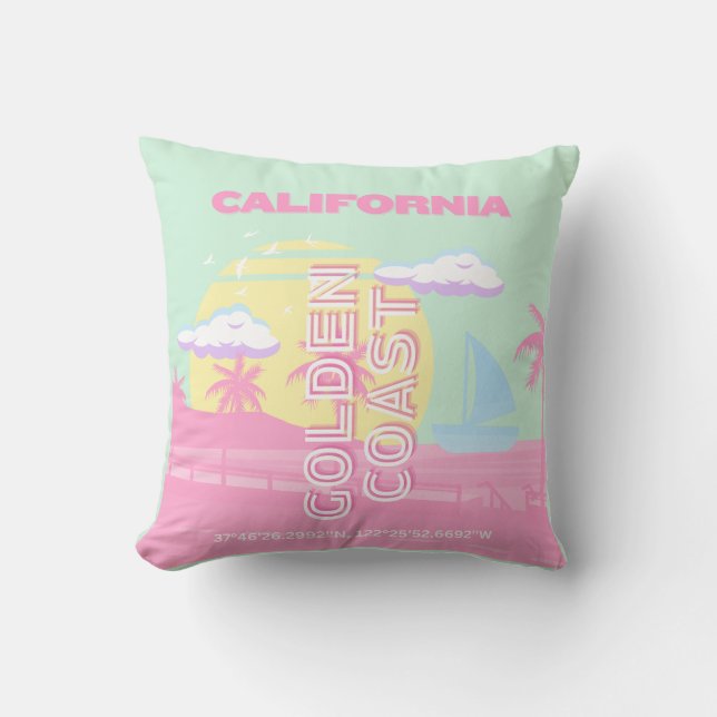 Coussin Californie, Plage, Travel Art, Preppy (Recto)