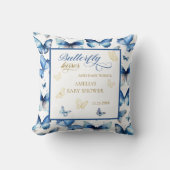 Coussin Câlins de papillon bleu doré pour Baby Shower (Recto)