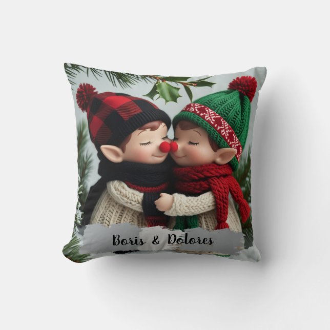 Coussin Câlins d'elfes sous le gui (Recto)