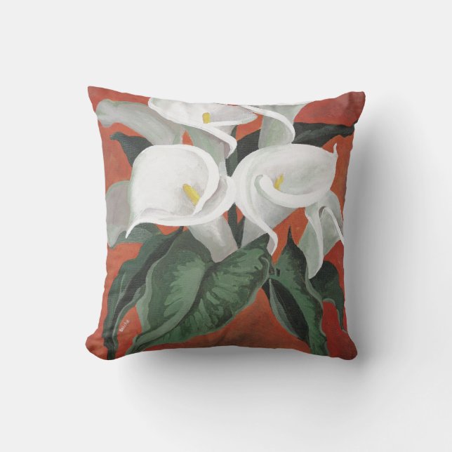 Coussin Calla Lilies Sur Un Arrière - plan Rouge (Recto)