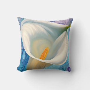 Coussin Calla Lily blanche dans le style Georgia O'Keeffe
