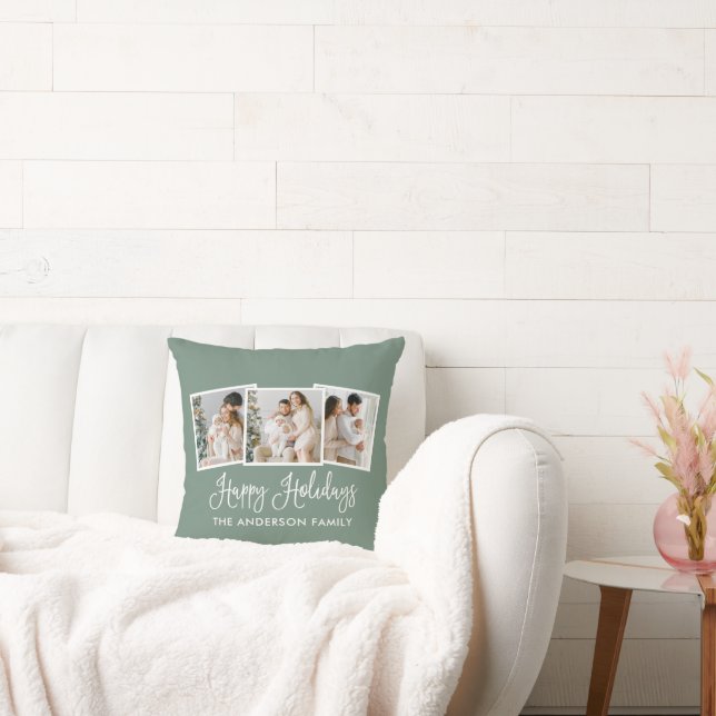 Coussin Calligraphie 3 Photo Happy Holidays Sage Green (Canapé)