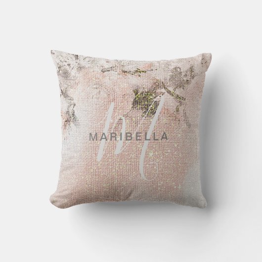 Coussin Calligraphie de monogramme floral romantique rose (Recto)