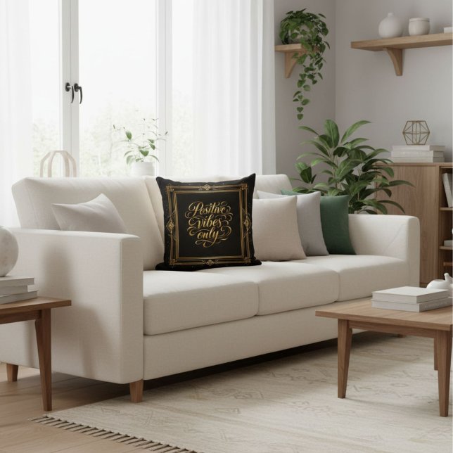 Coussin Calligraphie élégante à l'encre noire moderne doré (Créateur téléchargé)