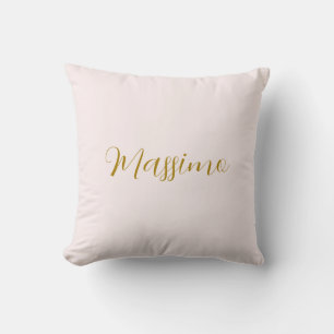 Coussin Calligraphie élégante de couleur or et pastel Nom