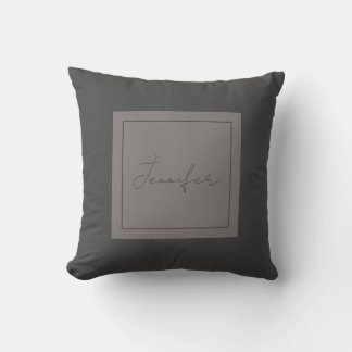 Coussin Calligraphie Élégante Plaque Simple Nom Gris