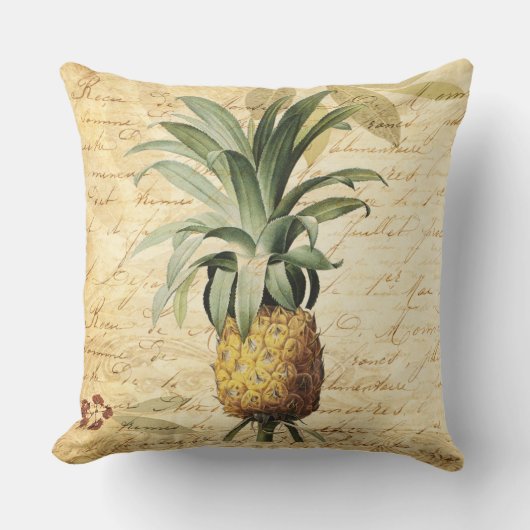 Coussin Calligraphie française chic et ananas Vintage (Recto)