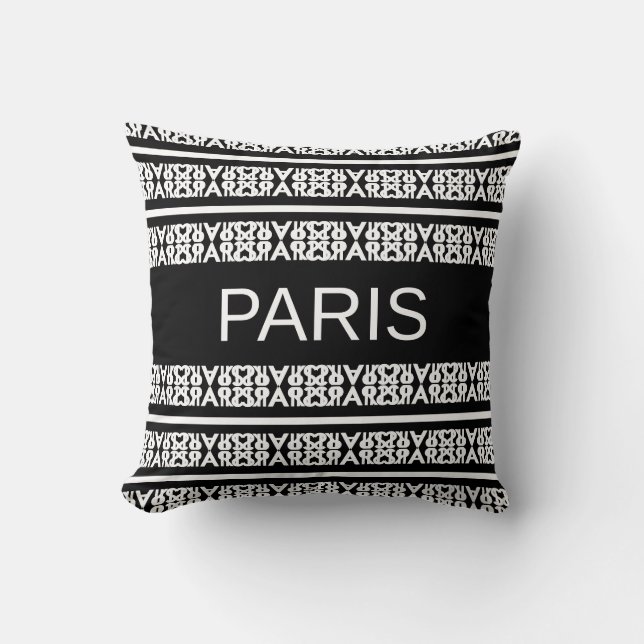 Coussin Calligraphie moderne et design de Paris en noir (Recto)