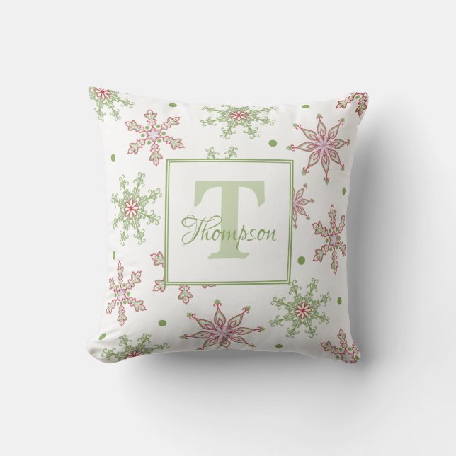 Coussin Calligraphie Monogramme Flocons de Neige Coloré Mo (Recto)